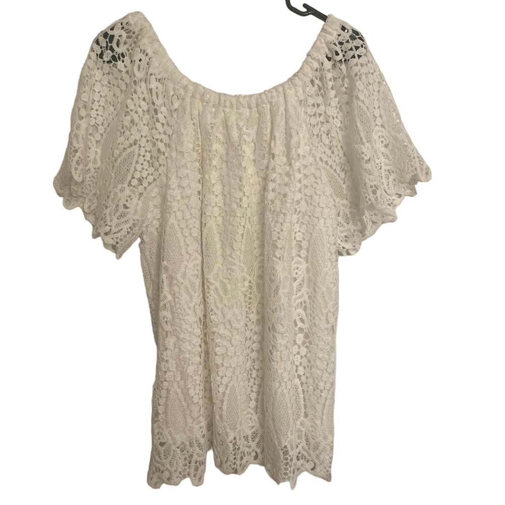 ADIVA, white lace peasant blouse, lined, short sleeved, Sz 1X, A7